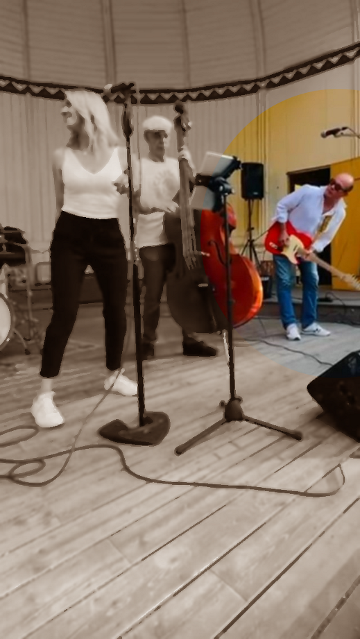 Climms on guitar and vocals
with the Lucky Boho Band